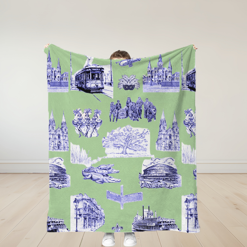 Personalized New Orleans Toile Traditional Soft Throw Blanket Birthday Gift