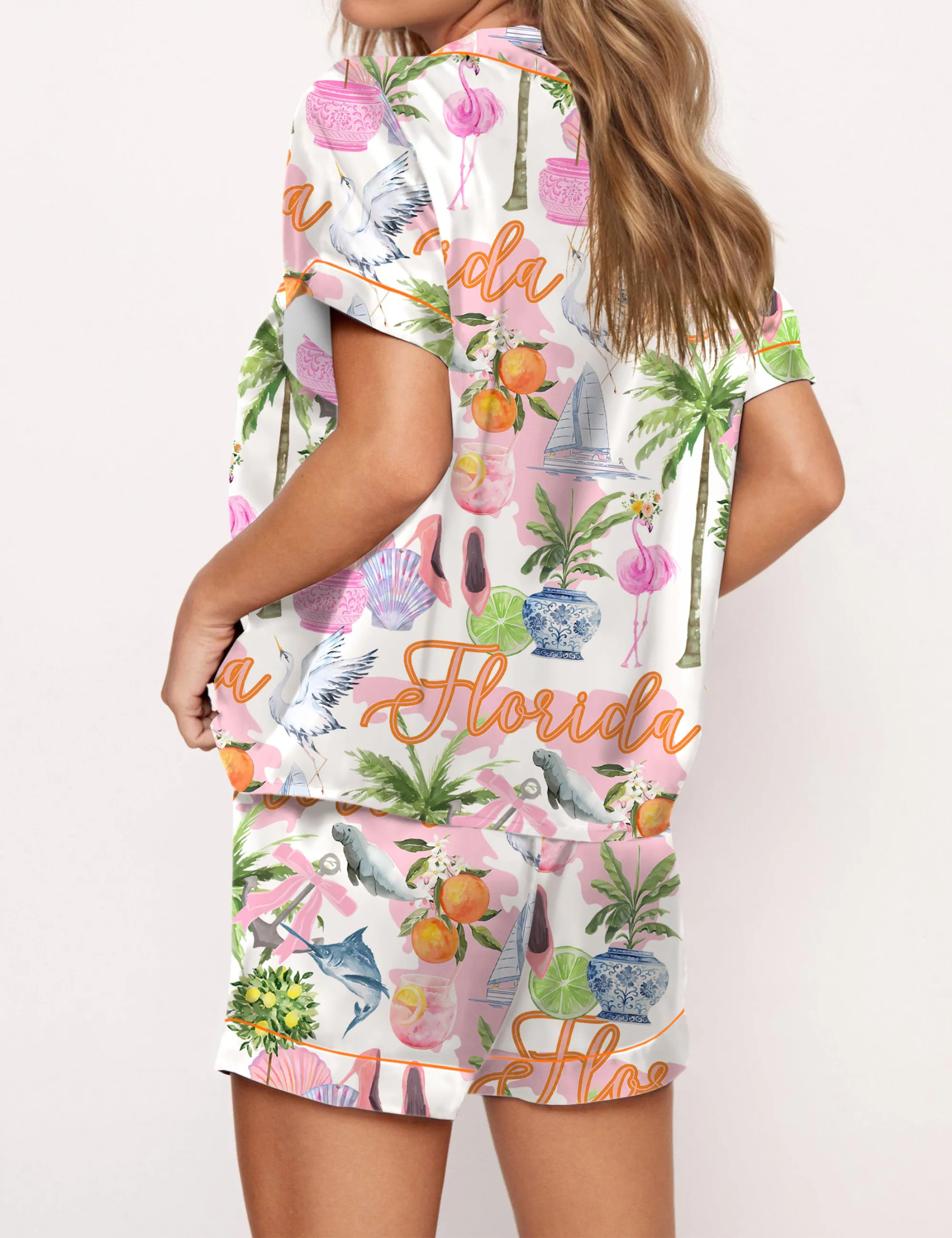 Florida Preppy Silky Satin Pajama Set For Women