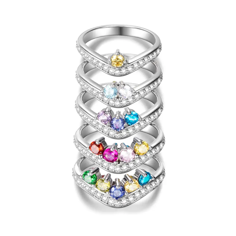 Custom Birthstones V Shape Rings With Zircon