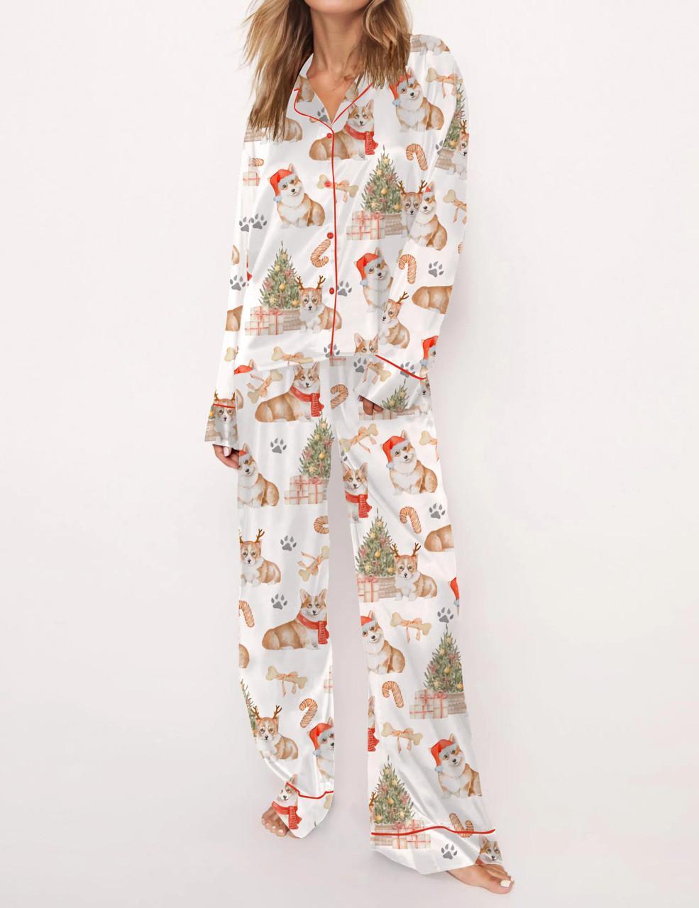 Corgi Christmas Satin Pajama Set For Women