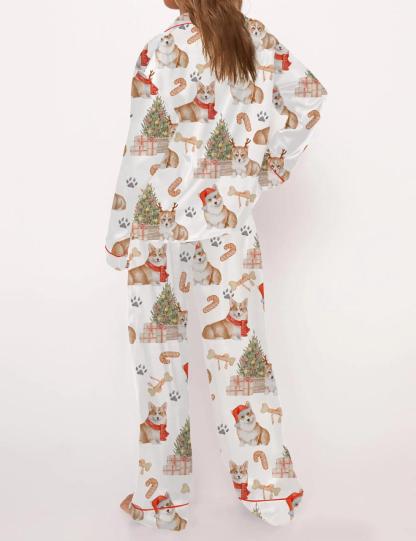 Corgi Christmas Satin Pajama Set For Women