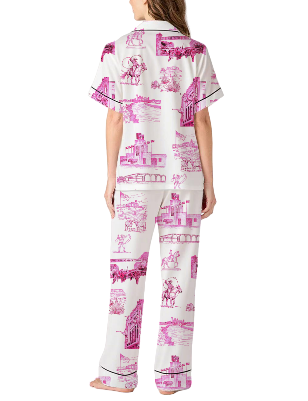 Fort Worth Toile Silky Satin Pajama Pants Set For Women