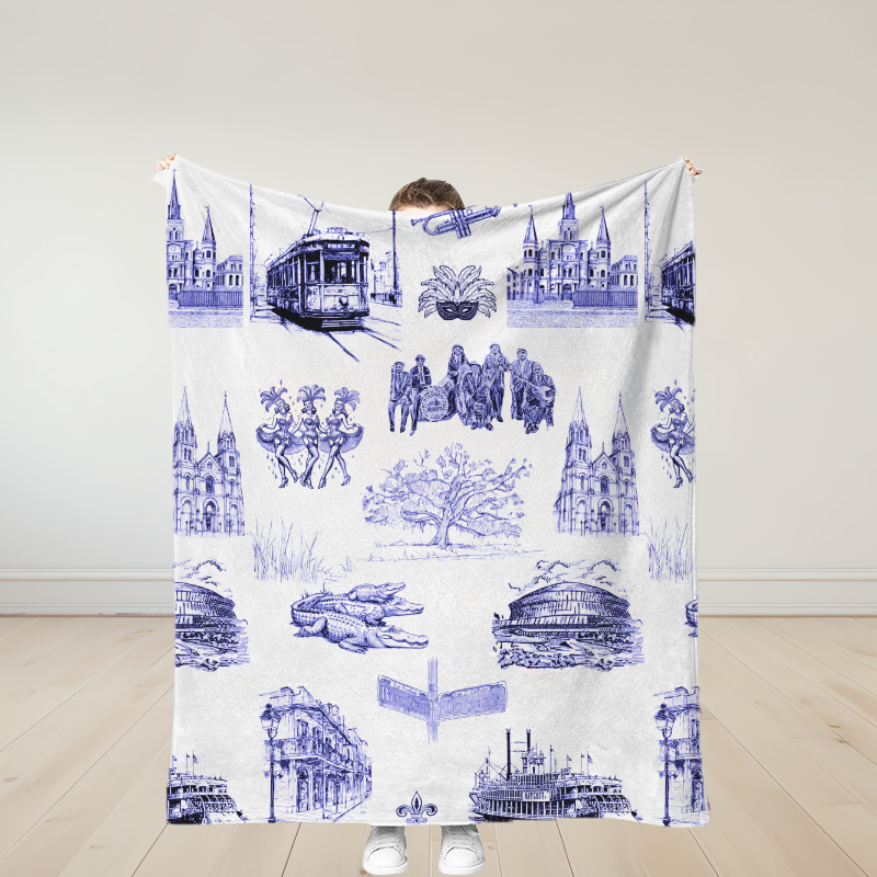 Personalized New Orleans Toile Traditional Soft Throw Blanket Birthday Gift