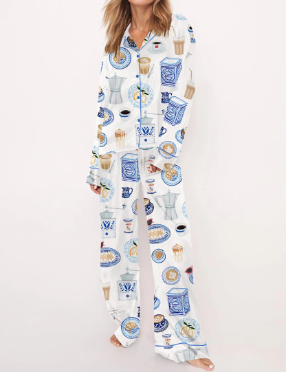 Italian Coffee Silky Satin Pajama Set For Women