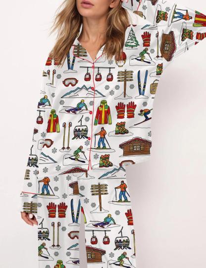 Skiing Theme Satin Pajama Set
