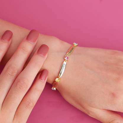 Personalized Birthstone Family Chain Bracelet with 6 Engraved Names Birthday Mother's Day Gift for Her