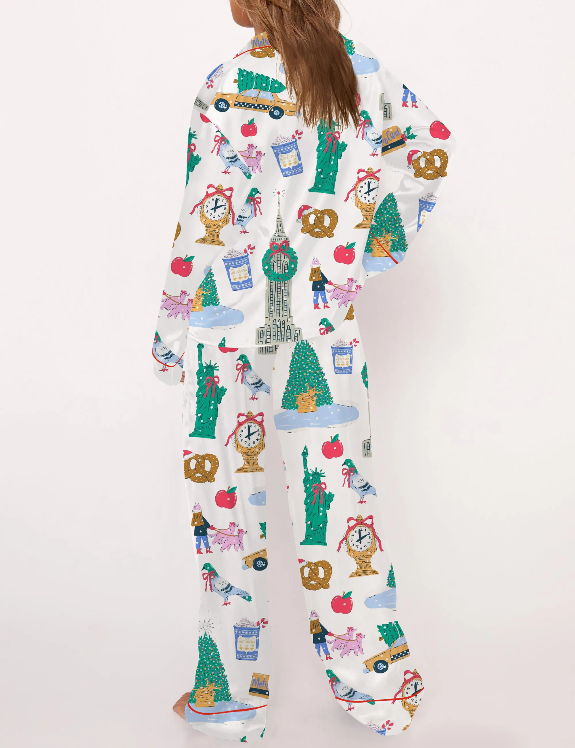 New York City Christmas Silky Satin Pajama Set For Women