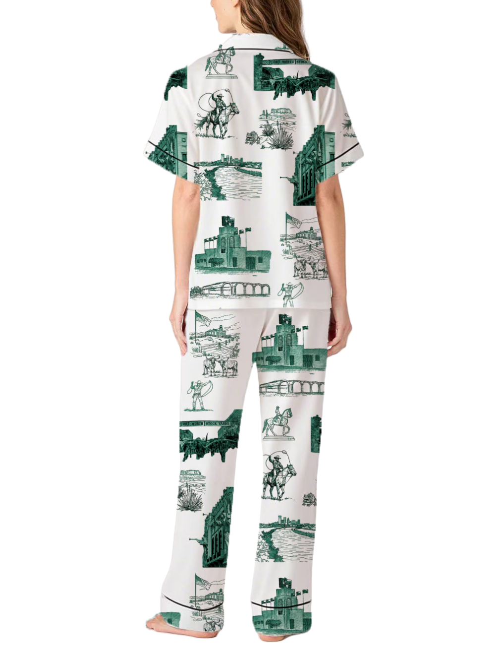 Fort Worth Toile Silky Satin Pajama Pants Set For Women
