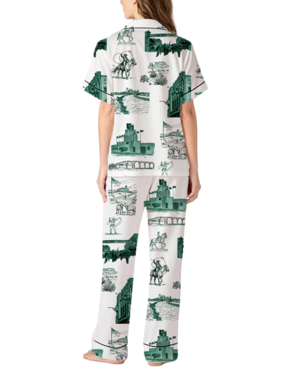 Fort Worth Toile Silky Satin Pajama Pants Set For Women