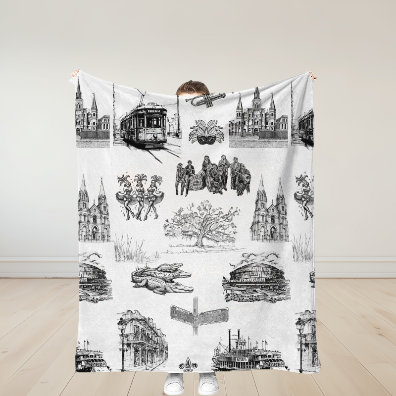 Personalized New Orleans Toile Traditional Soft Throw Blanket Birthday Gift