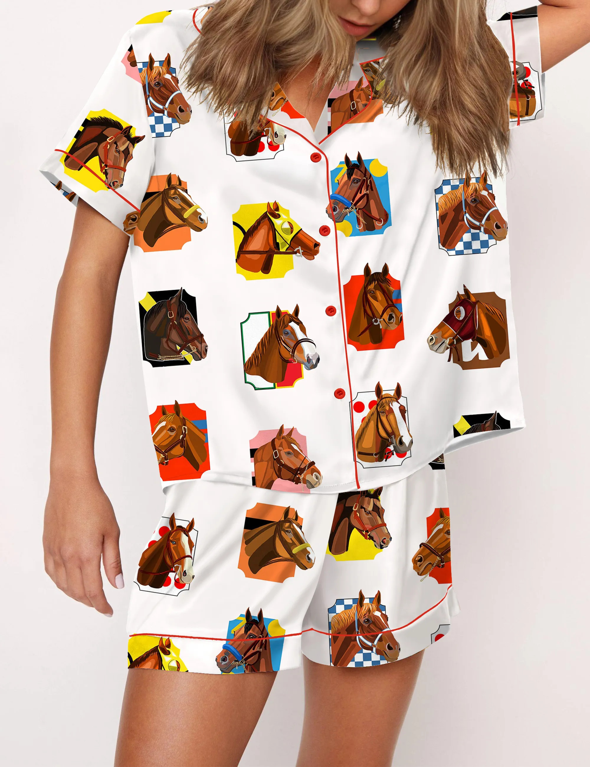 Triple Crown Champions Horses Satin Pajama Set For Women