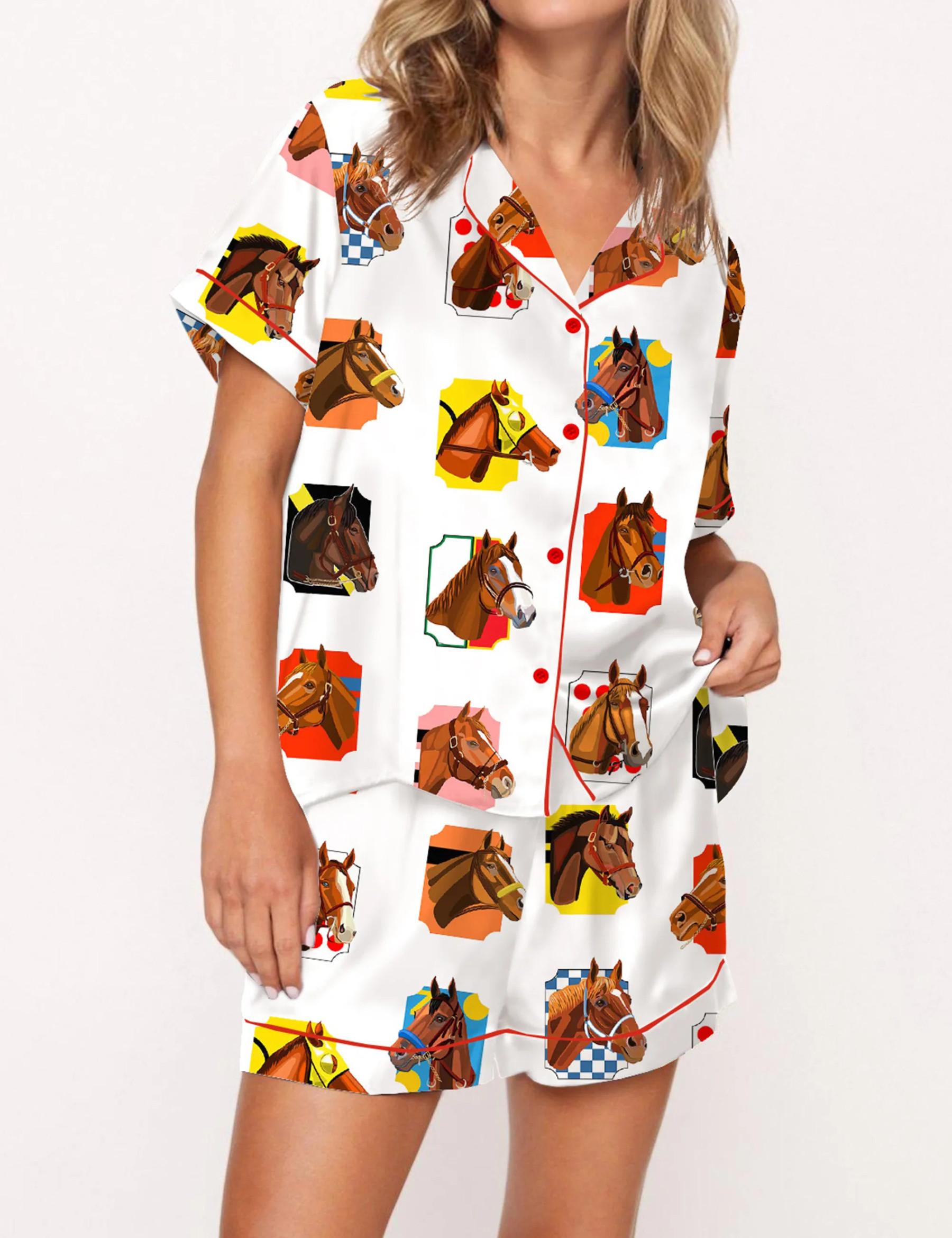 Triple Crown Champions Horses Satin Pajama Set For Women