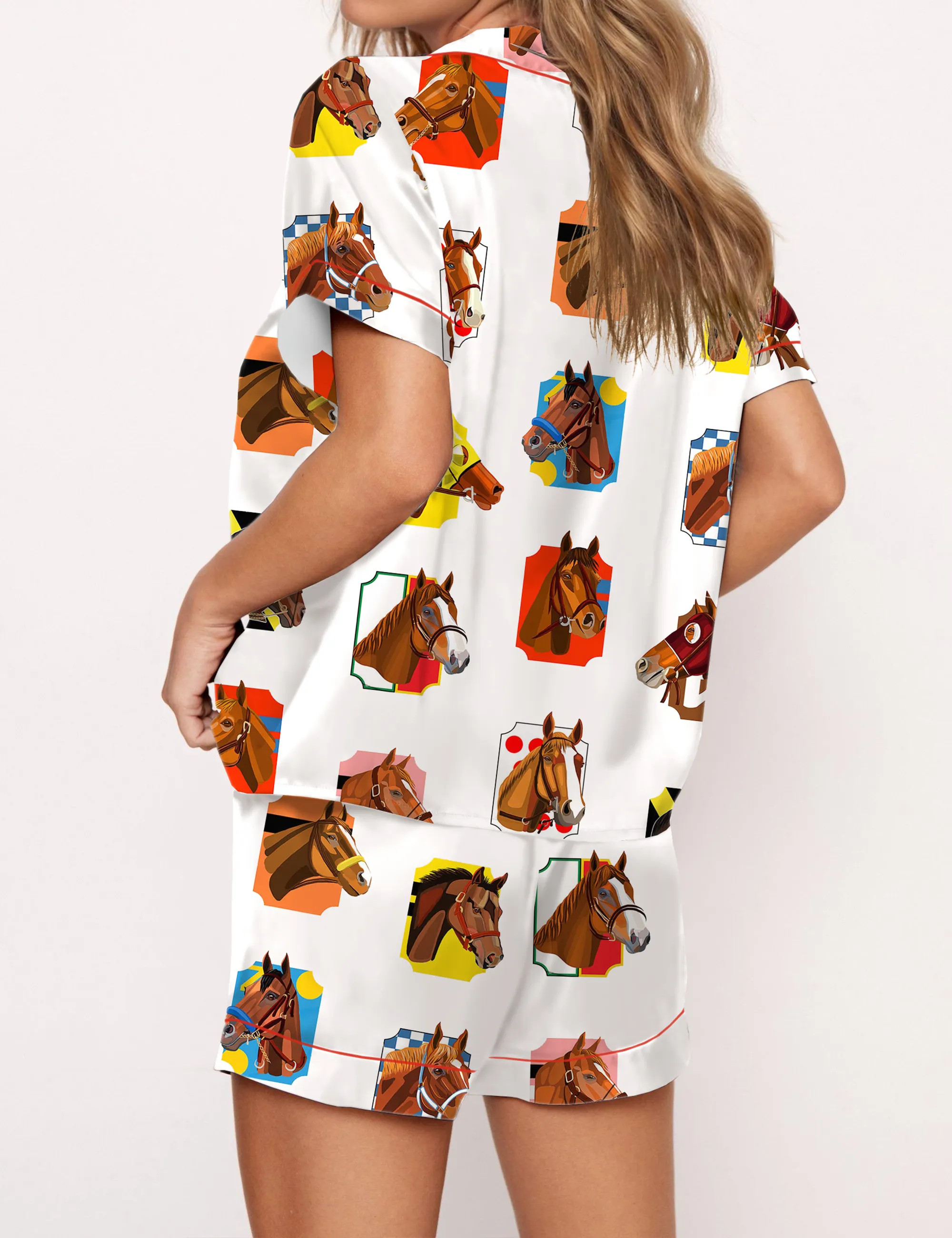 Triple Crown Champions Horses Satin Pajama Set For Women