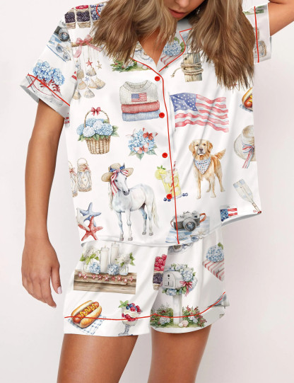 4th Of July Silky Satin Pajama Set For Women
