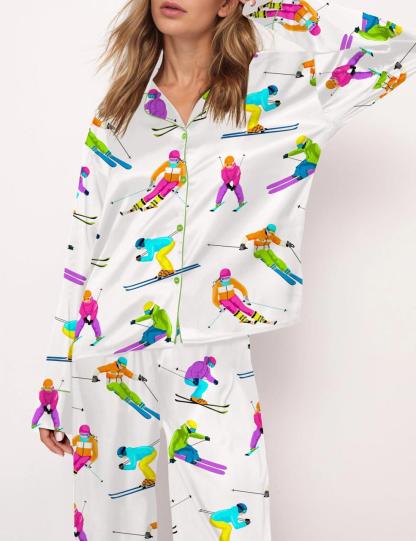 Skiing Life Satin Pajama Set For Women