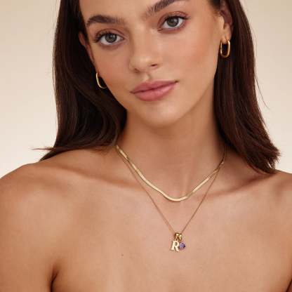 Initial Birthstone Charm Necklace
