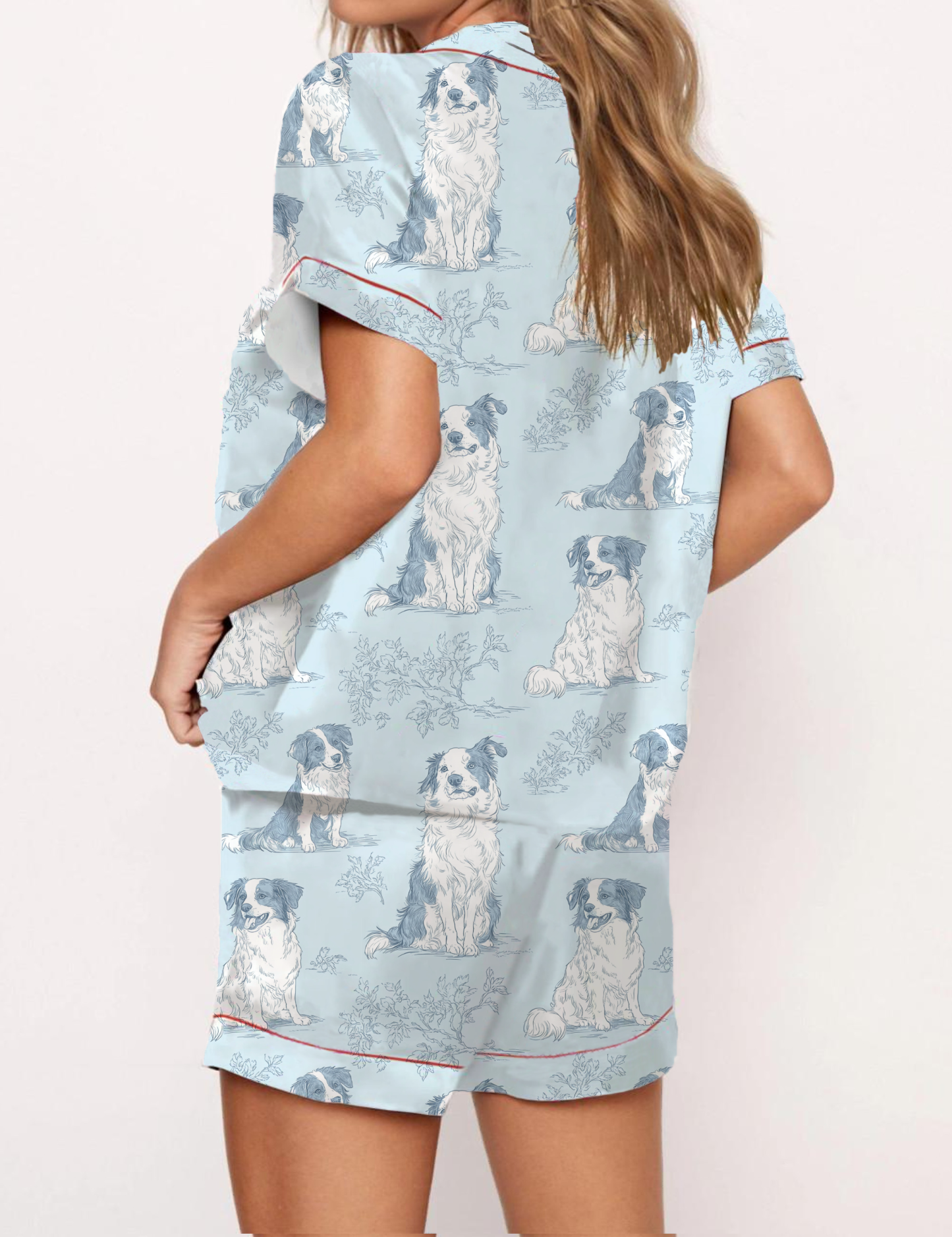 Border Collie Silky Satin Pajama Short Set For Women