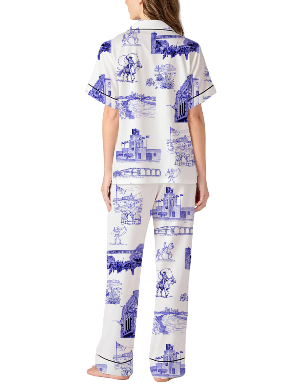 Fort Worth Toile Silky Satin Pajama Pants Set For Women