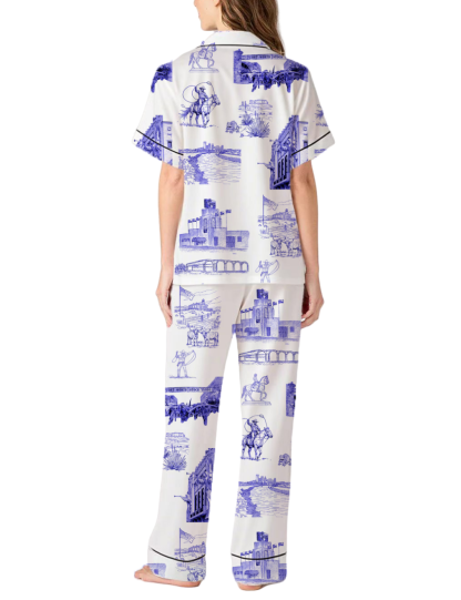 Fort Worth Toile Silky Satin Pajama Pants Set For Women