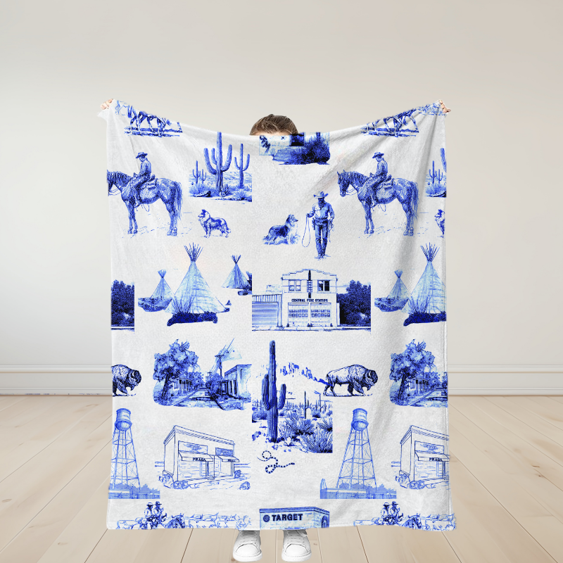 Personalized Marfa Toile Traditional Soft Throw Blanket Birthday Gift