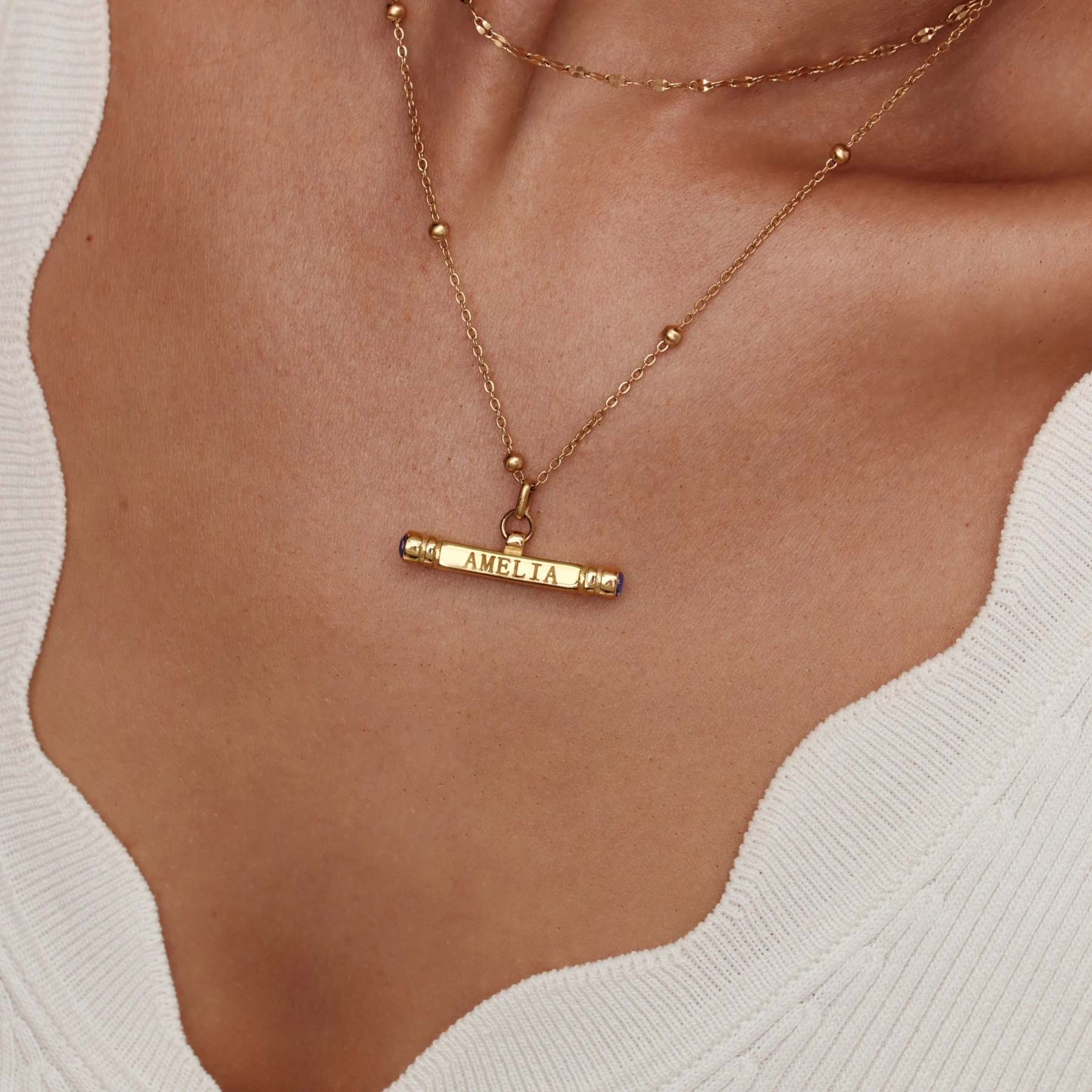 Custom Name & Birthstone T-Bar Necklace