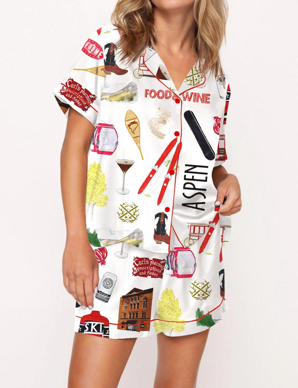 Aspen Skiing Satin Pajama Set For Women