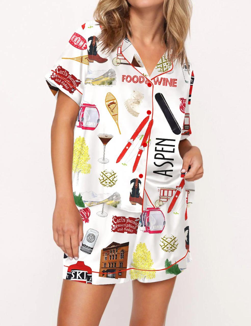 Aspen Skiing Satin Pajama Set For Women