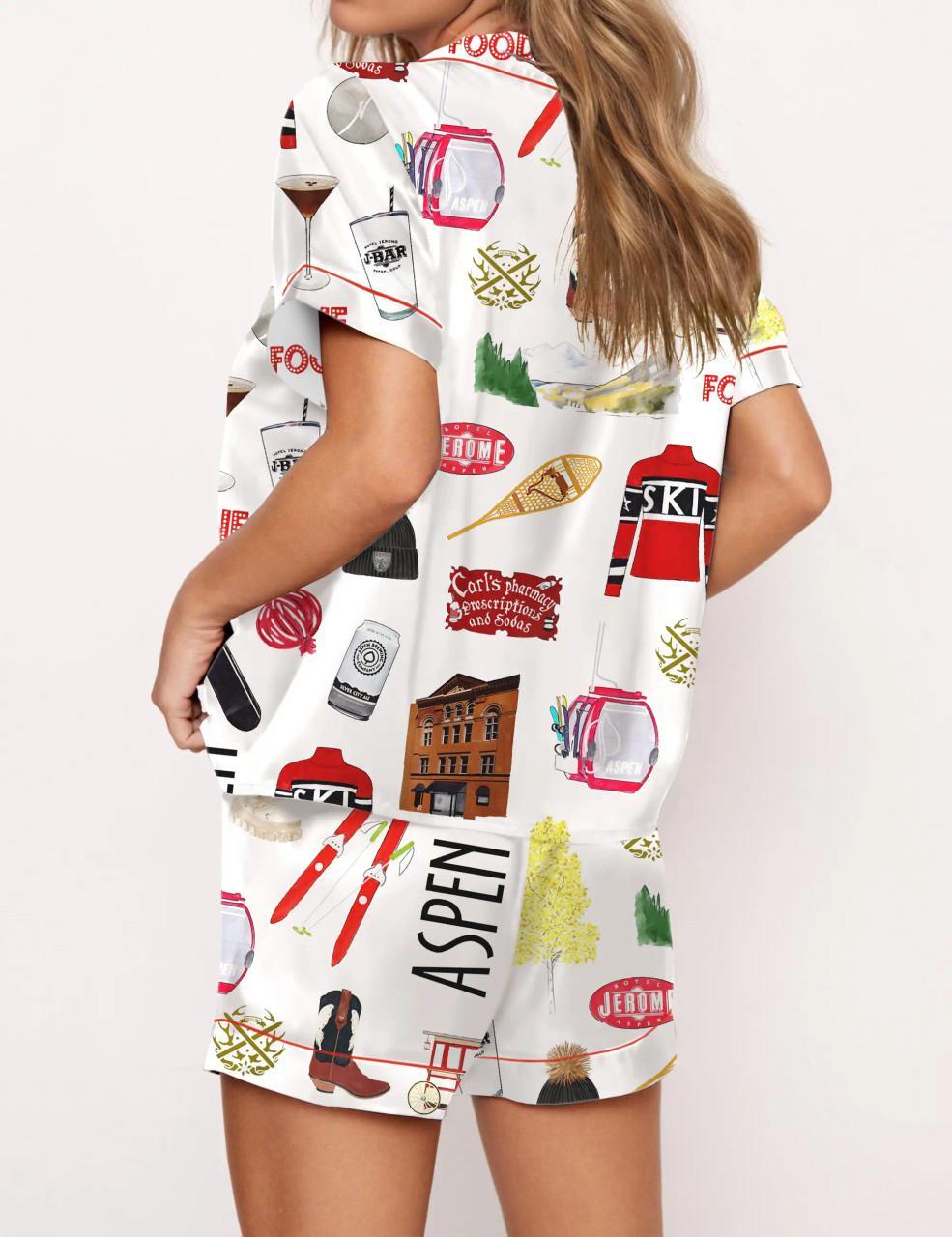 Aspen Skiing Satin Pajama Set For Women