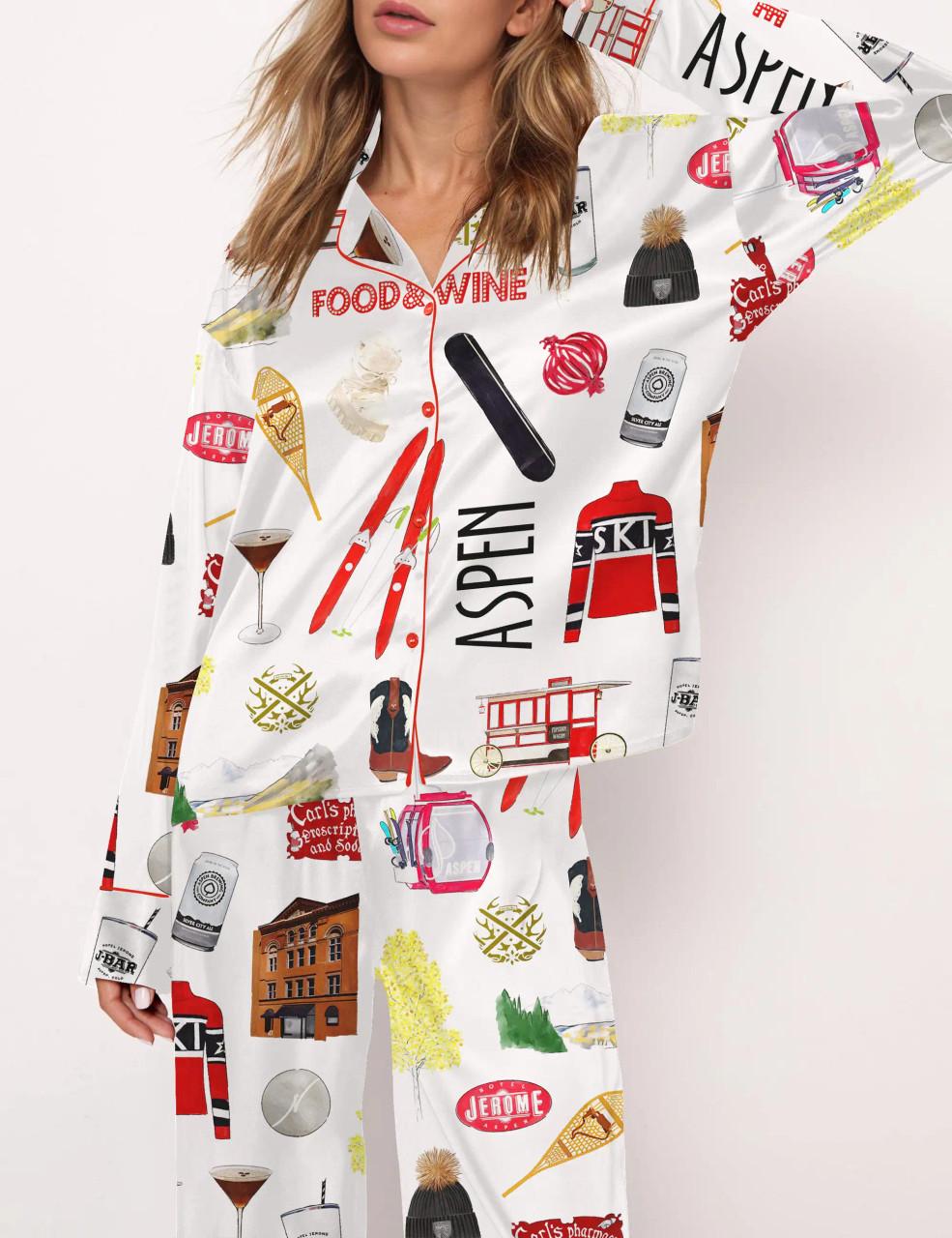 Aspen Skiing Satin Pajama Set For Women