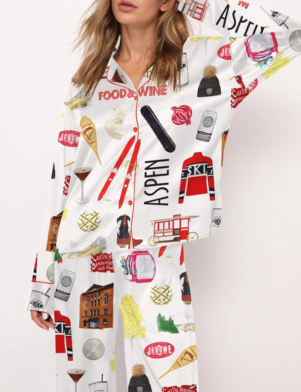 Aspen Skiing Satin Pajama Set For Women