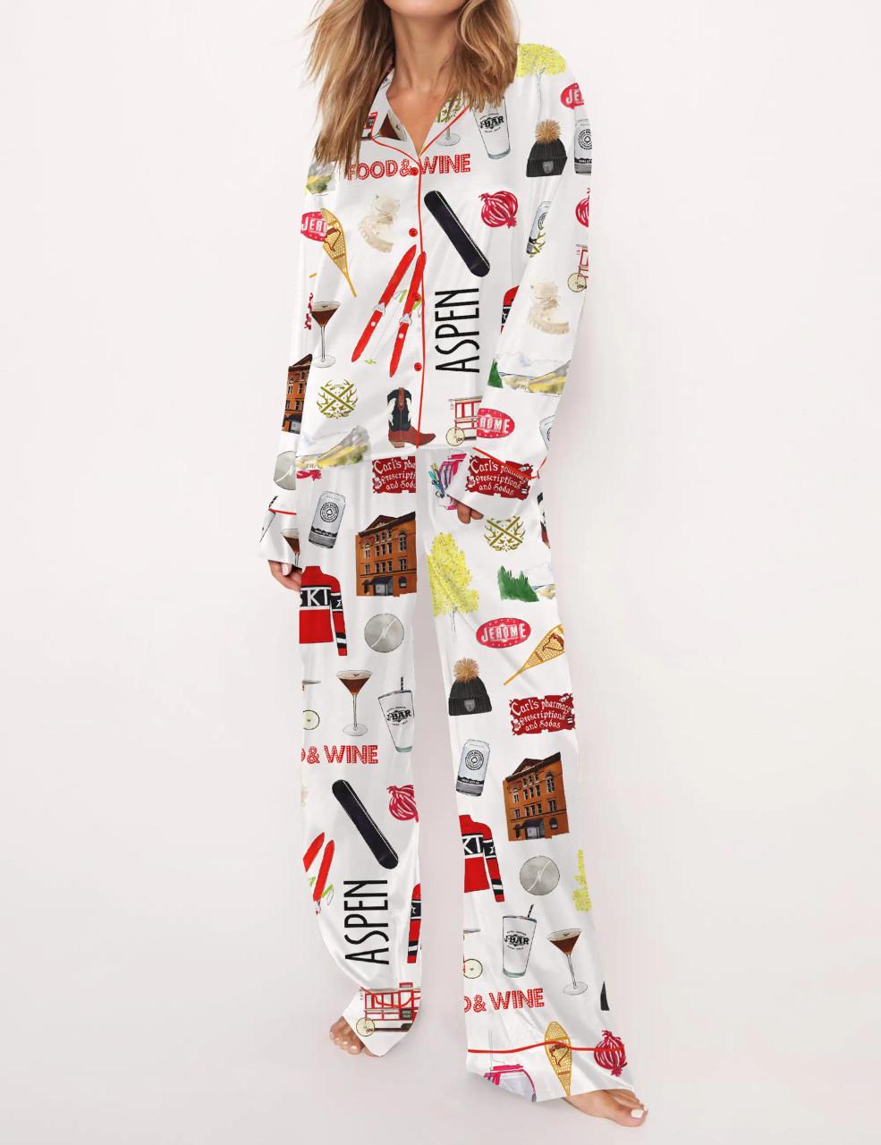 Aspen Skiing Satin Pajama Set For Women