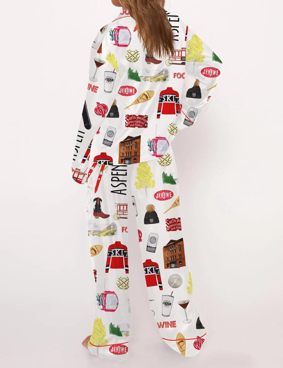 Aspen Skiing Satin Pajama Set For Women