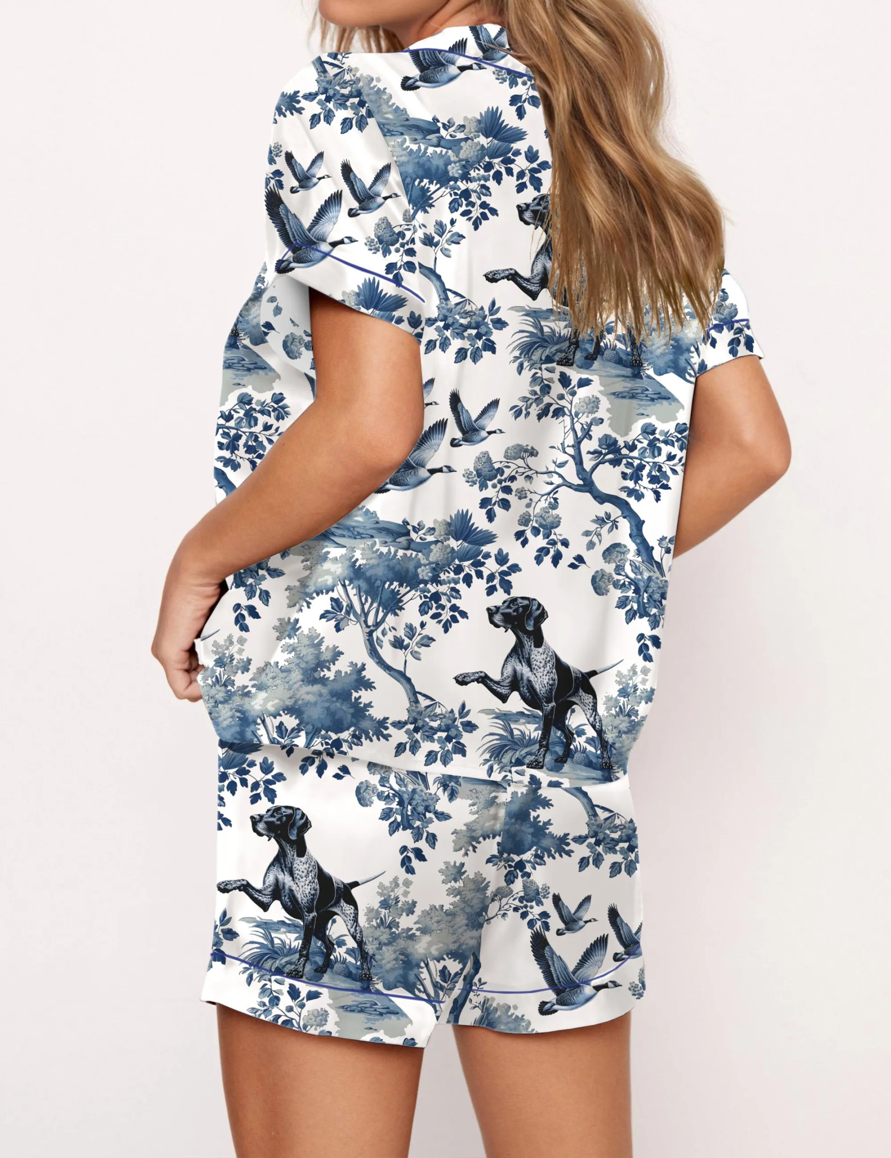 German Shorthaired Pointer Silky Satin Pajama Set For Women