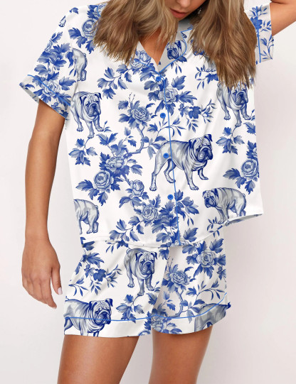French Bulldog Satin Pajama Set For Women