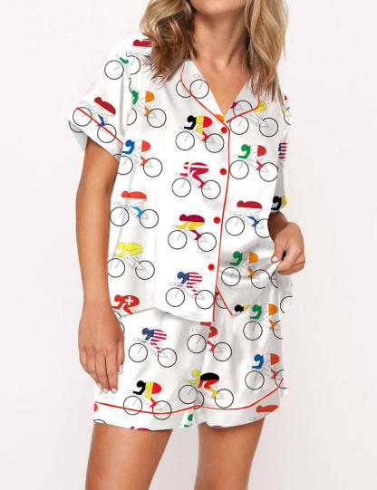 Tour de France Nations Cyclists Satin Pajama Set