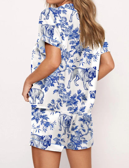 French Bulldog Satin Pajama Set For Women