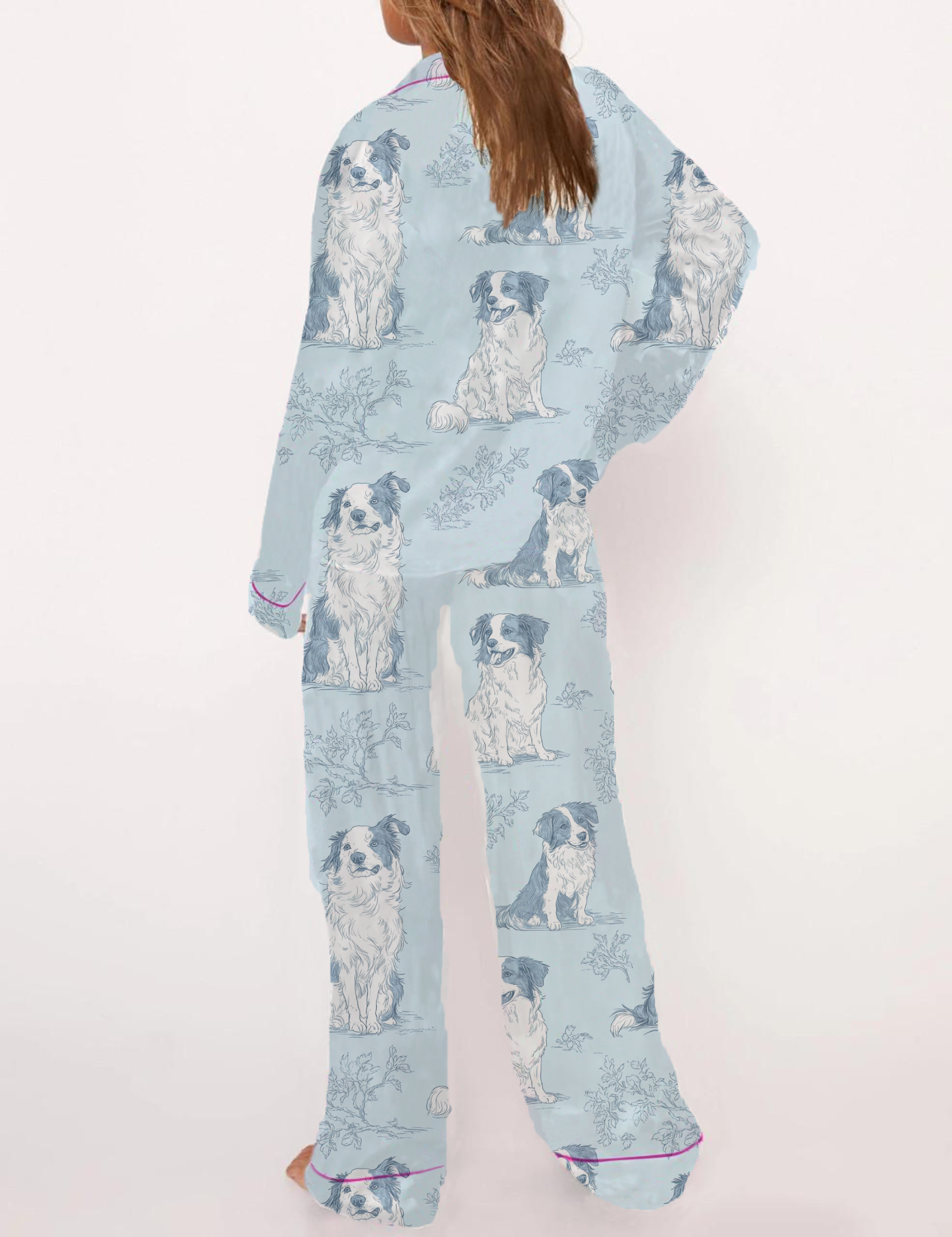 Border Collie Silky Satin Pajama Short Set For Women
