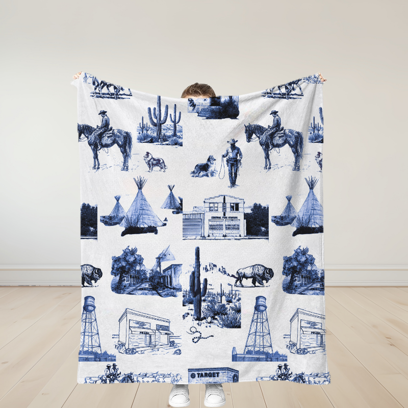 Personalized Marfa Toile Traditional Soft Throw Blanket Birthday Gift