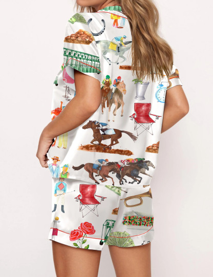 Kentucky Derby Watercolor Satin Pajama Set For Women