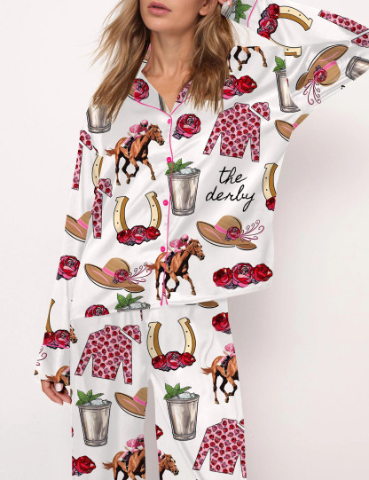 Kentucky Derby Party Satin Pajama Set For Women
