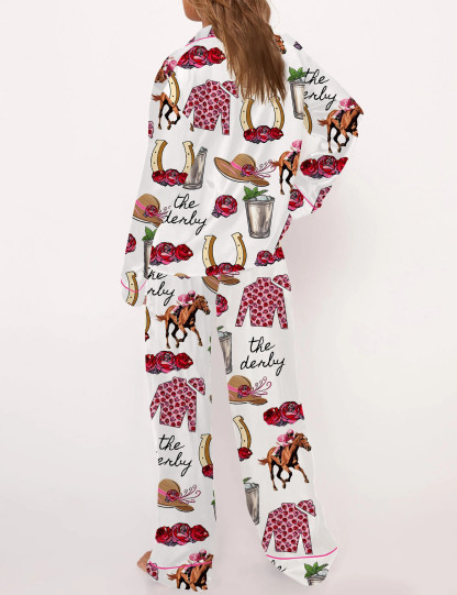 Kentucky Derby Party Satin Pajama Set For Women