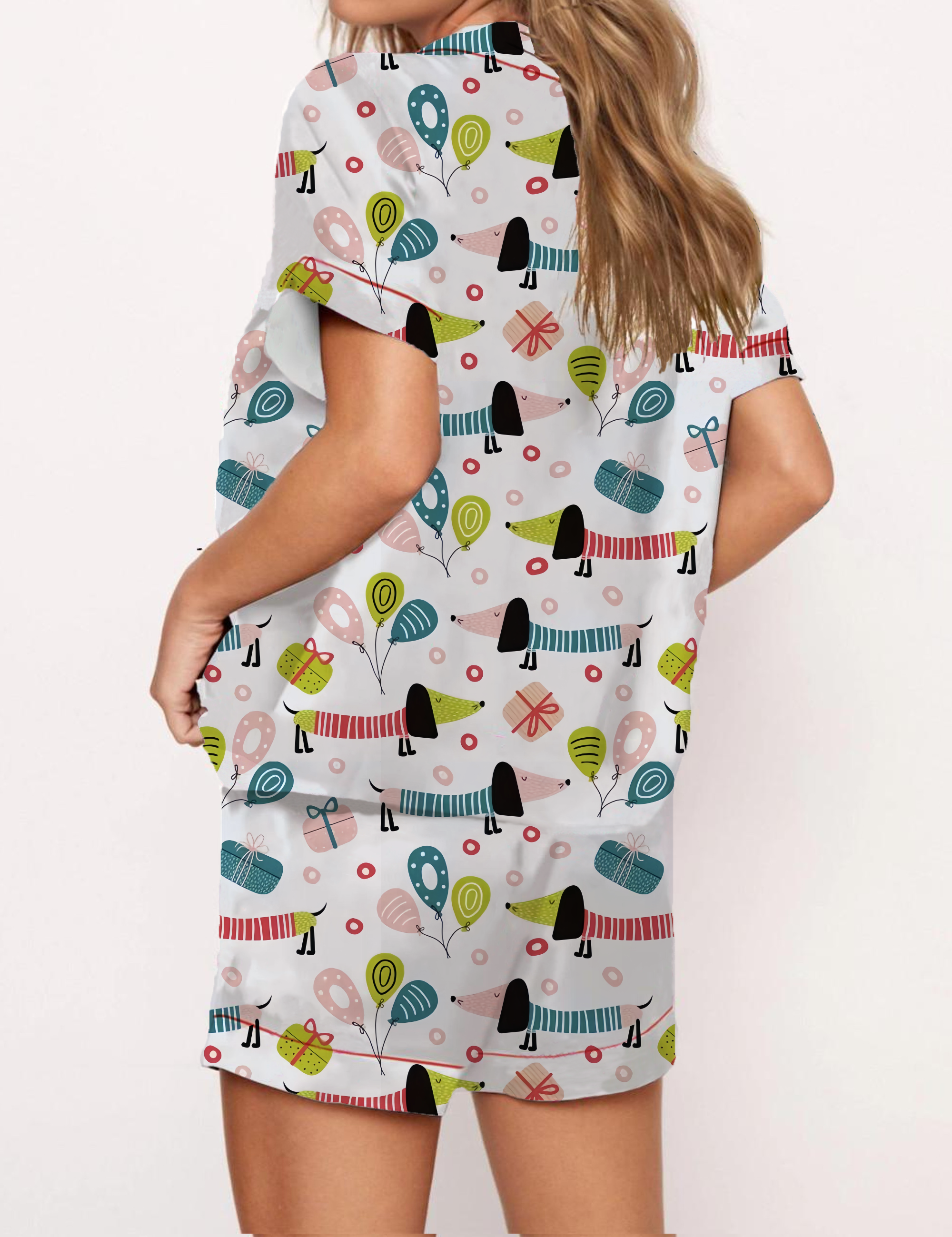 Cute Dachshund Pattern Satin Pajama Short Set