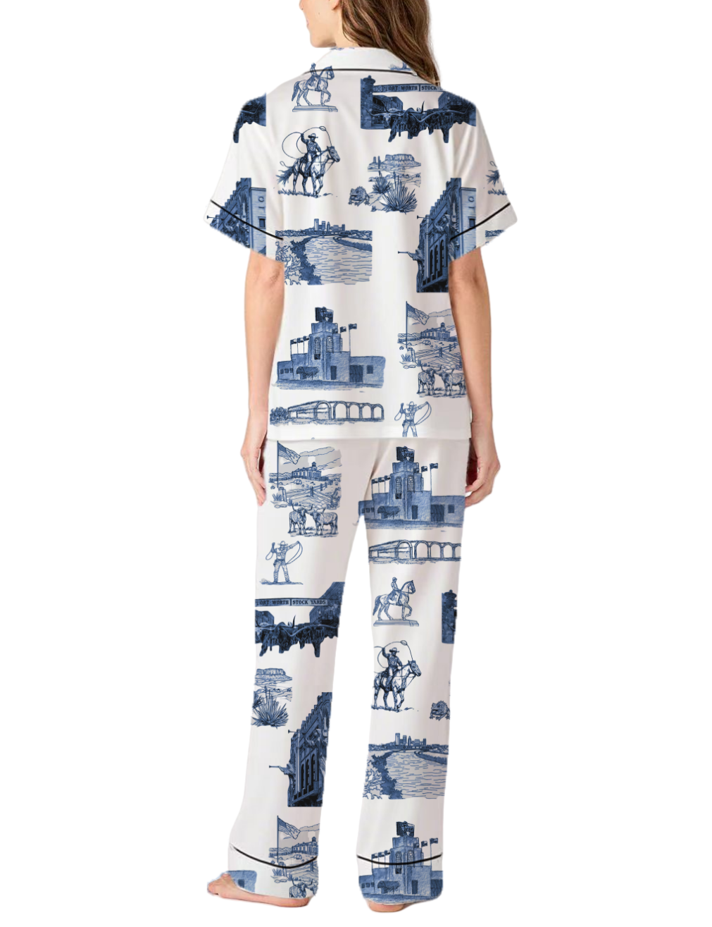Fort Worth Toile Silky Satin Pajama Pants Set For Women