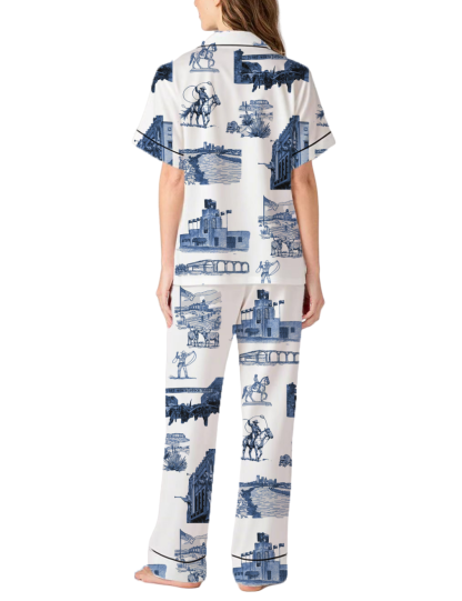 Fort Worth Toile Silky Satin Pajama Pants Set For Women
