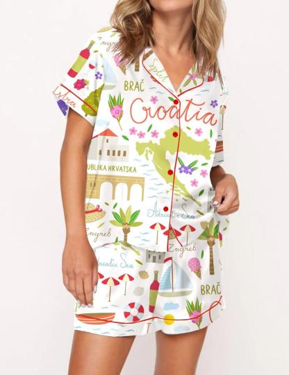 Croatia Travel Satin Pajama Set