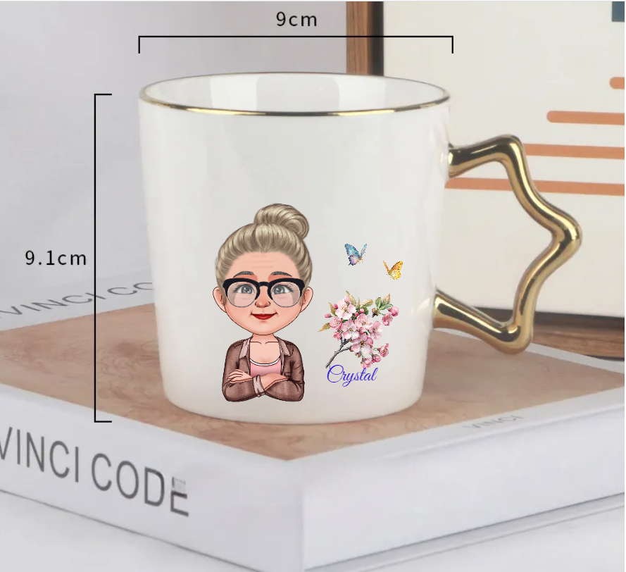 Personalized Ceramic Coffee Mug with Name Birthday Floral Anniversary