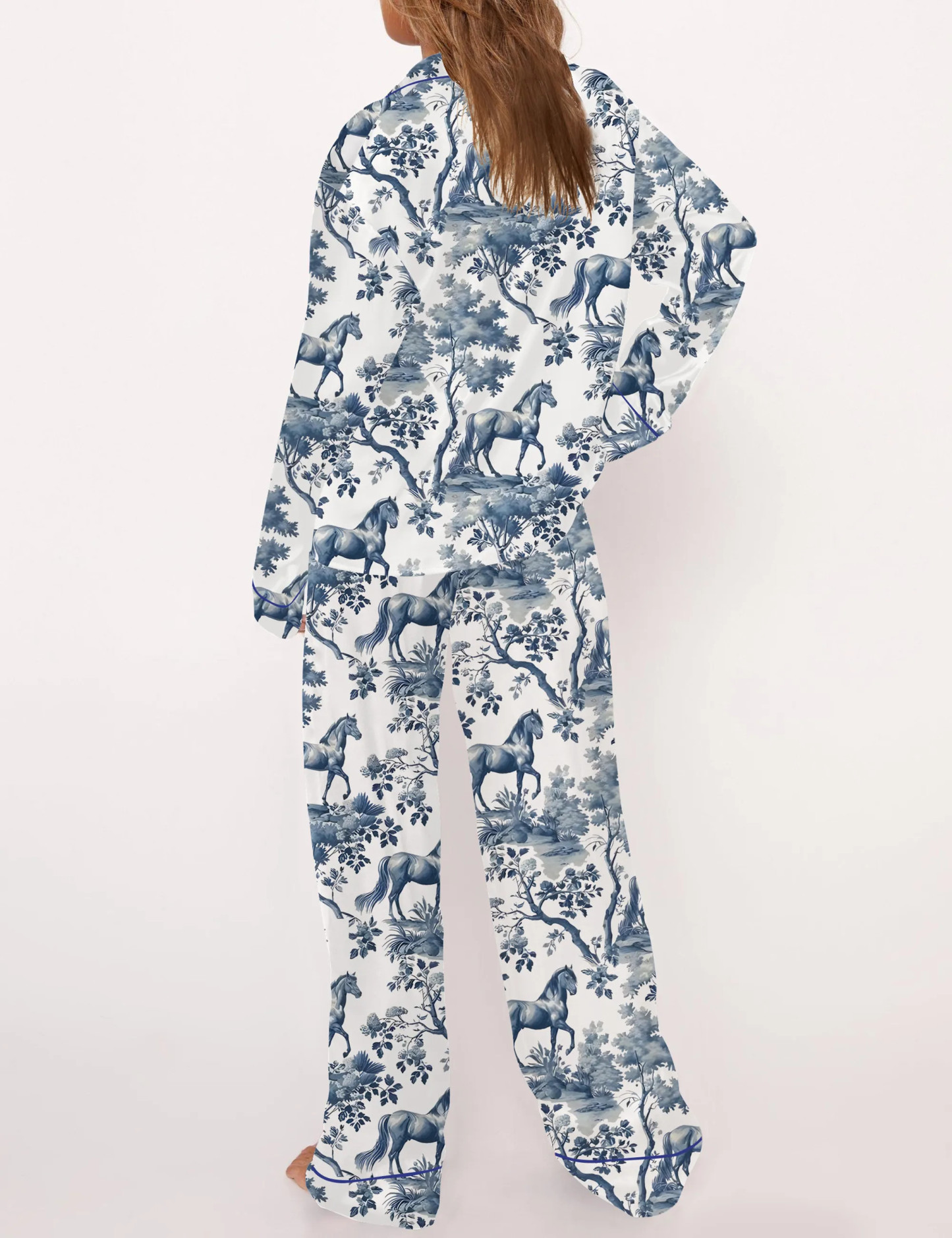 Horse Toile Silky Satin Pajama Set For Women