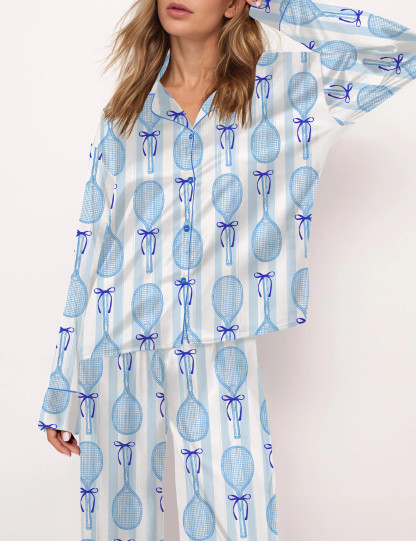 Coquette Tennis Silky Satin Pajama Set For Women