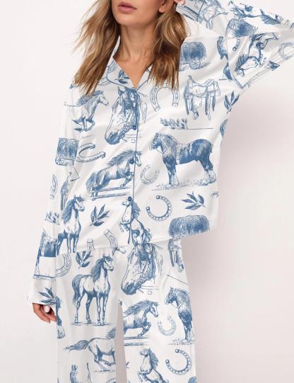 Horse Lover Satin Pajama Set For Women