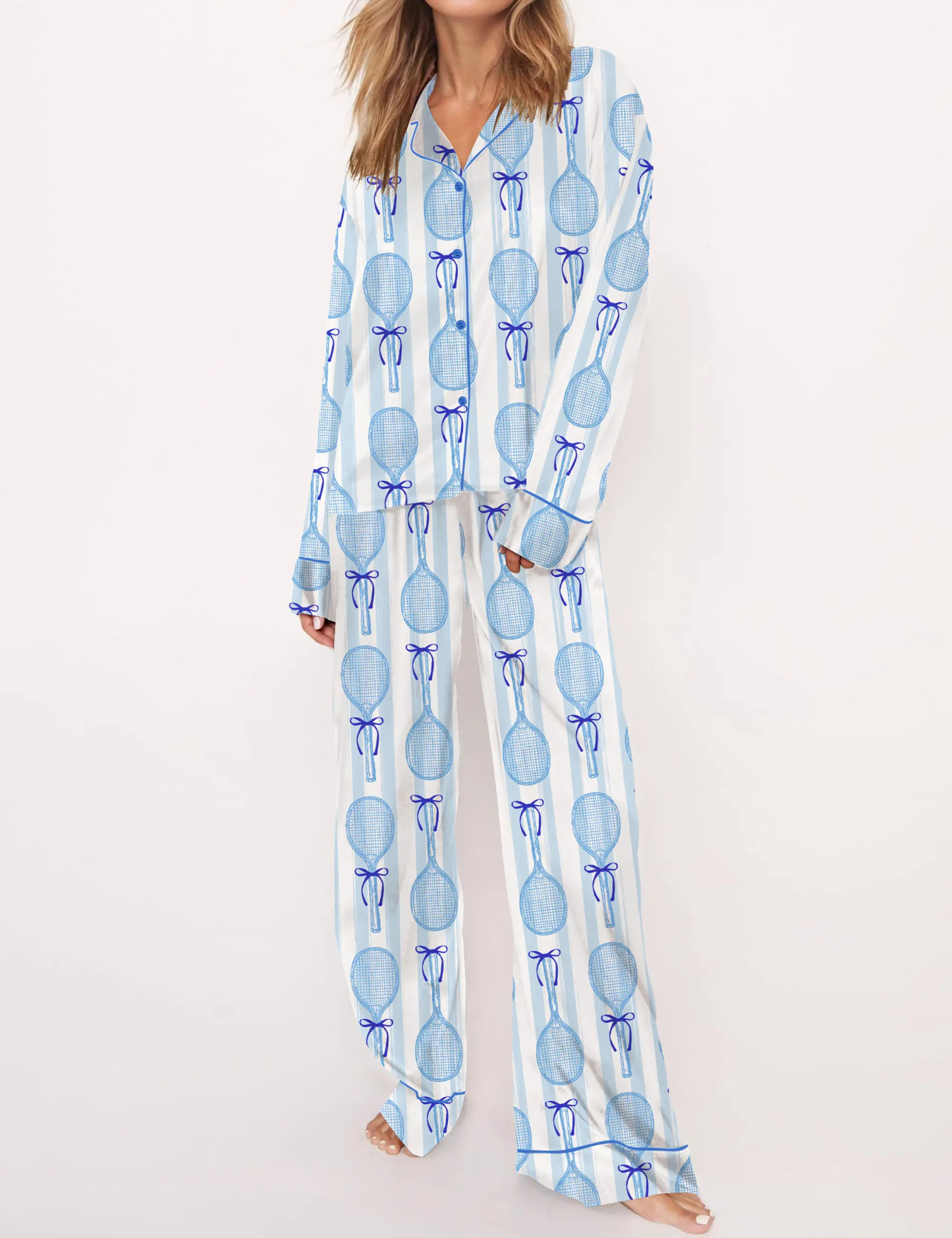 Coquette Tennis Silky Satin Pajama Set For Women